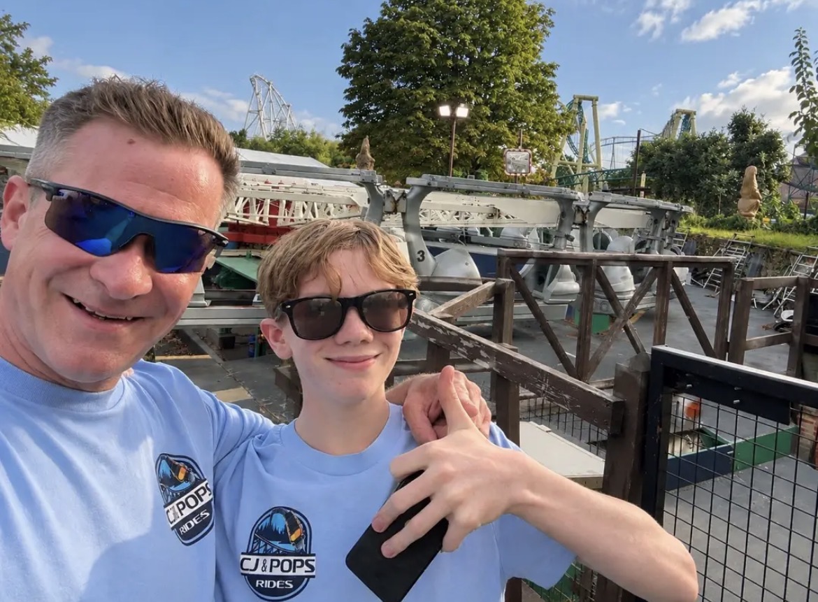CJ & Pops beside Zodiac at Thorpe Park
